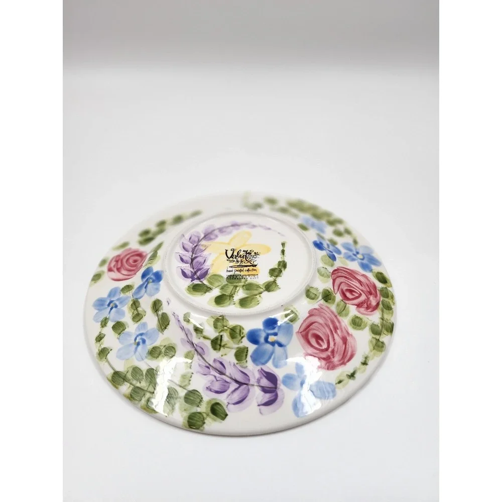 Tabletops Unlimited Valentino Hand Painted Floral Ceramic Plate Pink Rose Yellow